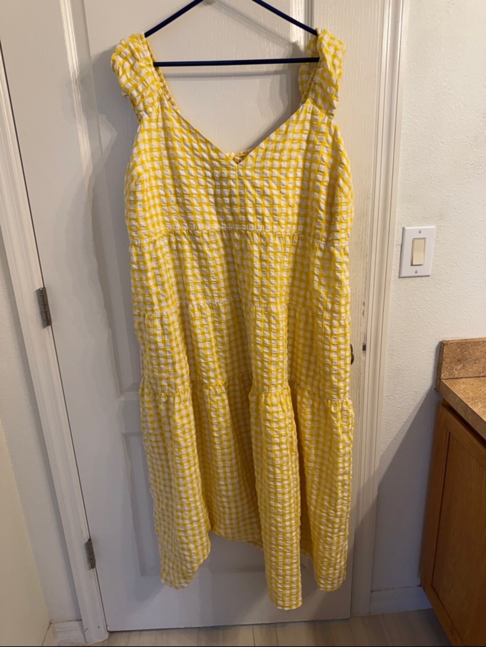 Old Navy Yellow and White Gingham Long Sleeve Dress